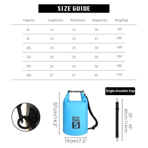MORAINJAY 5L Sky Blue Dry Bag,Waterproof Bag with Single Adjustable Shoulder Strap,Small Capacity Dry Sack 2L 5L 10L 15L 20L 30L for Outdoor Camping,Rafting,Swimming,Boating,Surfing — view 2