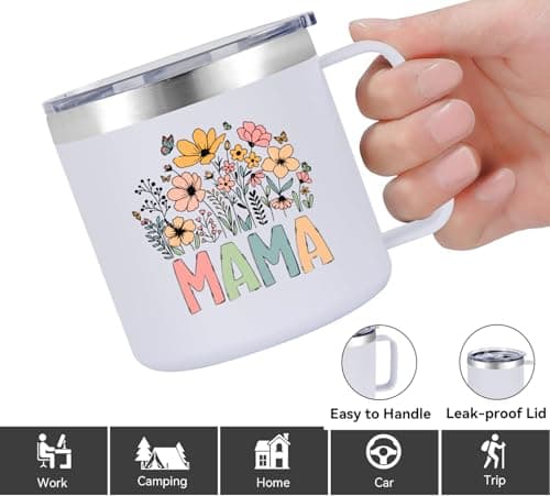 Xinvast Mama Insulated Mug with Handle, Stainless Steel Double Wall Vacuum Metal Coffee Tumbler Cup for Mom Grandma 14 oz — view 3