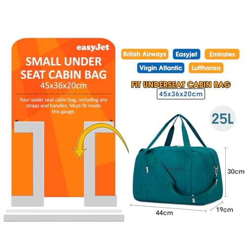 for Easyjet Cabin Bag 45X36X20 Underseat Travel Duffel Bag with Wet Pocket Weekender Overnight Carry on Luggage for Women and Men 25L (Teal) — view 2