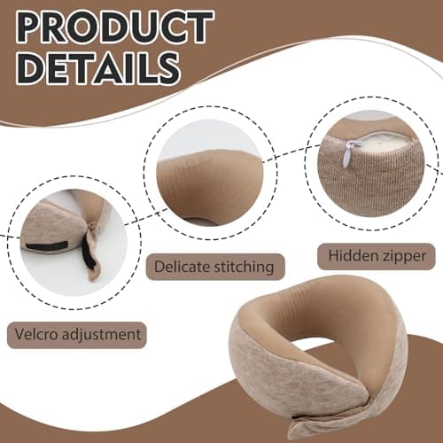 Travel Pillow for Kids, Soft Kid Neck Support Pillow Traveling Memory Foam Airplane Pillow with Sleep Mask, 360° Fit & Support U-Shaped Pillow for Kids Boys Girls Teens to Rest on Long Flights (Khaki) — view 3