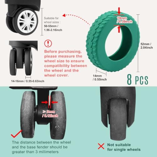 MUWINC Suitcase Wheels Covers Protectors, Side Width 10 mm, Green — view 2