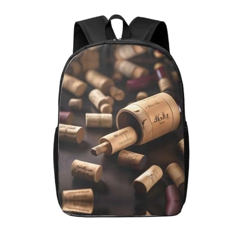 HJLUUFT Wine Bottle Cork Print Travel Backpack Carry On Flight Approved-Laptop Backpack,Personal Item Travel Bag with Friendly Design, Black, One Size