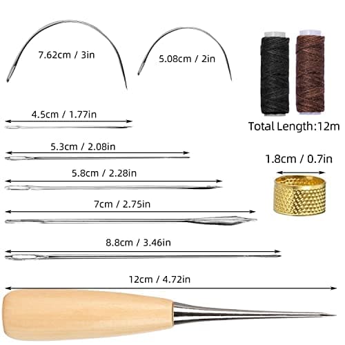 Tinsellns 11Pcs Leather Repair Kit, Leather Stitching Kit with Waxed Thread Sewing Needle, Needle and Thread Kit for Leather Bags, Sofas, Wallets, Black,Brown — view 2