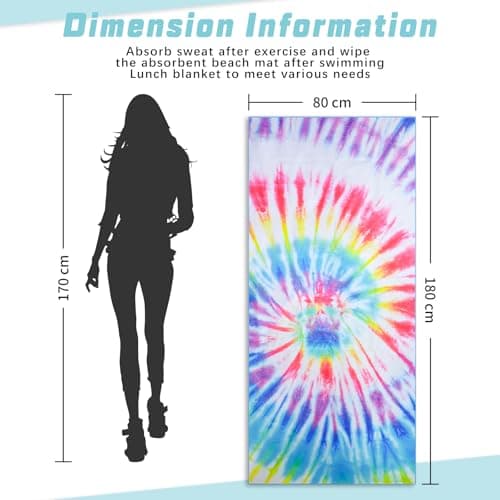 TMEOG Microfibre Beach Towels 180x80cm Extra Large Sand Free Beach Towel for Adults Compact Thin Travel Towel Women Men Lightweight Swim Pool Yoga Towel with Bag(Colorful Tie-Dye) — view 4