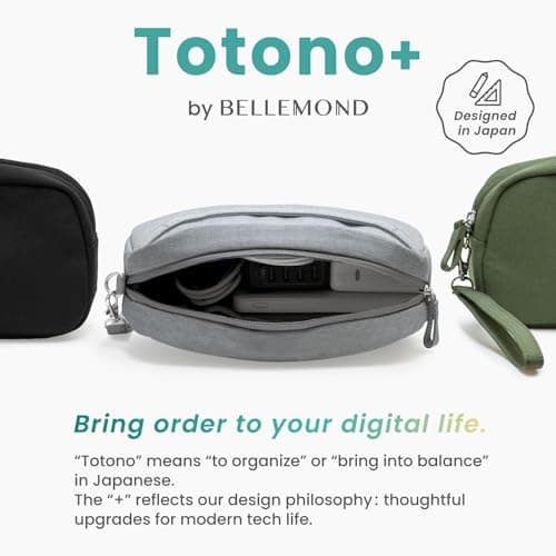 BELLEMOND「Totono+」| Cord Organizer Tech Pouch | Travel Electronics Organizer Case for Cables & Chargers | Hidden AirTag Slot & Cable Pass-Through | Designed in Japan | Charcoal Gray — view 2