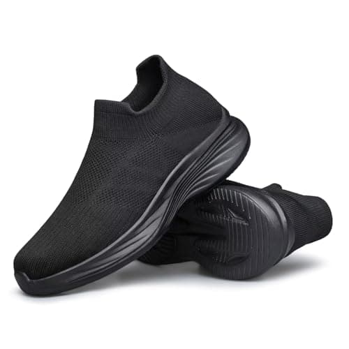 Men Slip On Trainers Barefoot Shoes Walking Shoes Casual Mesh Breathable Comfortable Lightweight for Workouts All Black — view 6