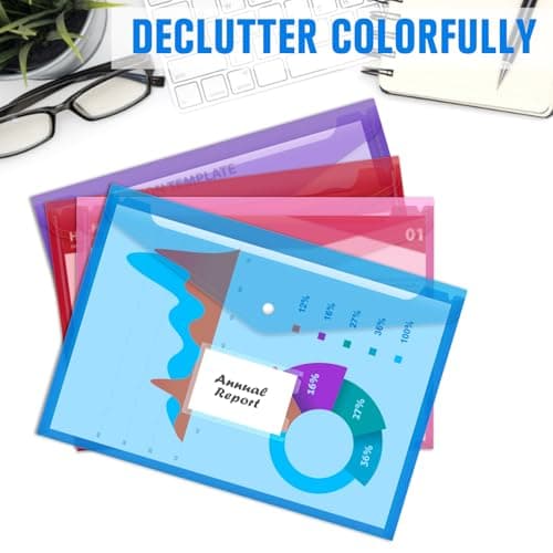 Mutsitaz A4 Plastic Wallets – 8 Pack Document Folders, 8 Bright Colors, Waterproof File Sleeves for Paperwork, School, Office, Home & Travel Organization — view 2
