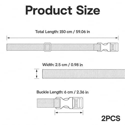 DCYQAIN 2 Pack 1.5m Luggage Straps, Adjustable Nylon Webbing Straps with Quick Release Buckle, Heavy Duty for Suitcases Backpacking Camping Hiking Gear Compression — view 2