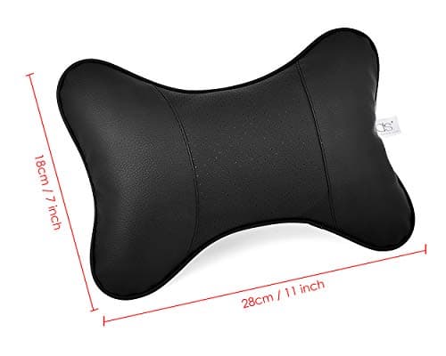 ds. distinctive style Car Neck Pillow 2 Pieces PU Leather Travel Pillow for Head Rest with Buckle Neck Support for Car Seat - Black — view 2