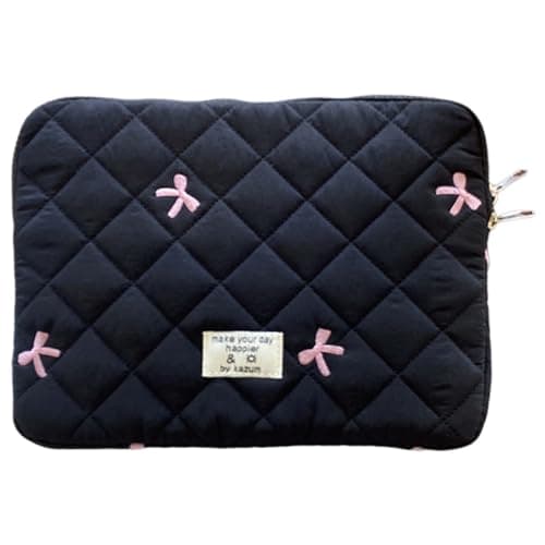 jingyuKJ Puffy Laptop Sleeve Bow Quilted Laptop Carrying Case Puffer Padded Laptop Sleeve Portable Puffy Carrying Laptop Case for Computer 11/13/15Inch