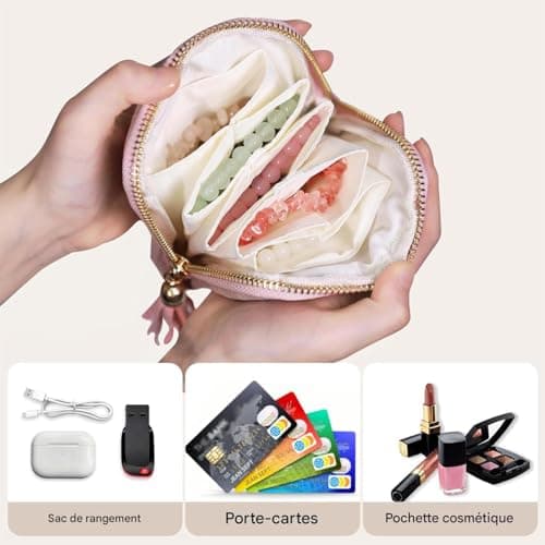 Lexsyn Small Velvet Jewelry Travel Case | Jewelry Organizer with Zipper | Storage Pouch for Necklaces - Ideal for Business Travel, Weekend Getaway, Cruise — view 4