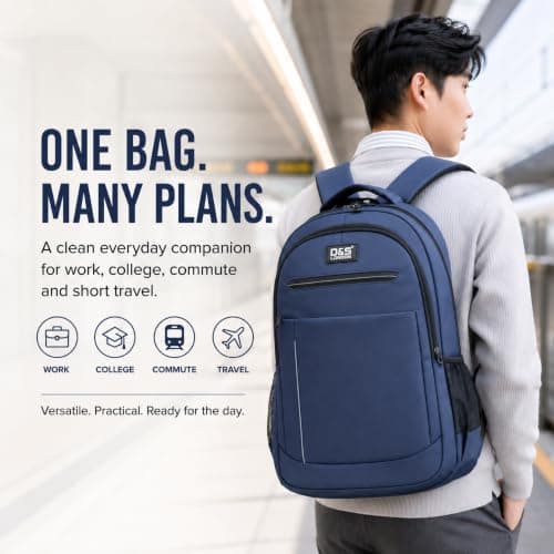 D&S London Laptop Backpack for Men & Women - Waterproof Travel Rucksack for Work, School & Business - 15.6-17 inch Laptop Bag, Large 30L Capacity, Anti-Theft Flight Approved Cabin Bag (Blue) — view 6