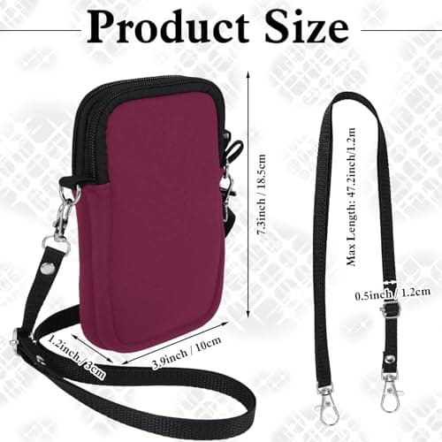 Phone Sock 2 Layers, Waterproof Neoprene Phone Pouch with Strap, Universal Shock & Impact Resistant Bag for Smartphone, Compact Sleeve Case fit to 7" for Travel Hiking, Gift for Men Women, Berry — view 6