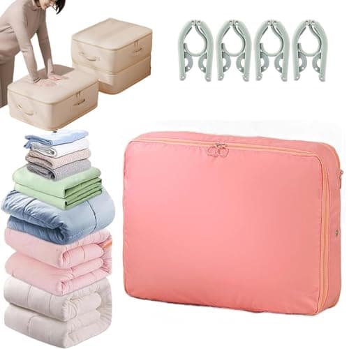 Ultra Space Saving Self Compression Organizer, Heavy Duty Moving Bags, Storage Tote for Space Saving, Self Compression Moving Organizer Bags for Comforters, Clothes, Blanket (Rose Red, XL(54*42*60CM))