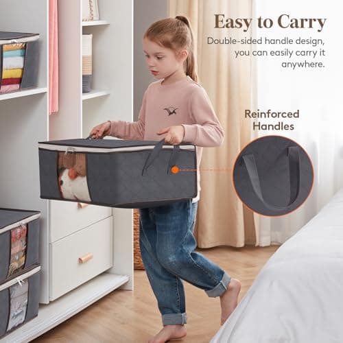 Lifewit 35L Clothes Storage Bags with Clear Window, Foldable Underbed Clothes Covers, Organisers for Clothing, Bedding, Sweaters Protection, 8 Pack, Grey — view 3