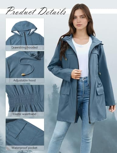 PONCEAU Women Waterproof Jacket - Ladies Lightweight Waterproof Jacket Rain Coats for Women Outdoor Packable Waterproof Jacket with Hood Breathable Functional Windbreaker Raincoat — view 4