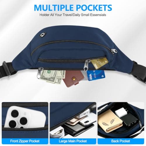 HOTUT Bum Bag for Ladies Women Men, with Headphone Jack & 3 Zipper Pockets — view 3