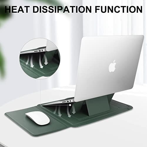 HoYiXi 14 Inch Laptop Sleeve Case Leather Bag with Stand Compatible with MacBook Pro 14 2021/ASUS Vivobook 14/HP Pavilion X360/Lenovo IdeaPad 14/Dell Lenovo HP ASUS Acer HUAWEI Matebook 14'' PC, Green — view 5