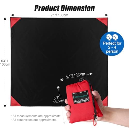 Odoland Hiking Blanket 180 x 160 cm Pocket Blanket Waterproof Heatproof Sandproof Thin Ground Sheet - Lightweight Foldable Beach Mat for Outdoor Camping, Travel, Hiking, Picnic for 2-4 People — view 2