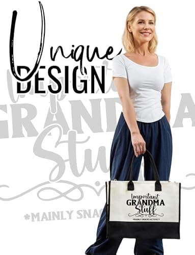 INNObeta Grandma Gifts Tote Bag, Important Grandma Stuff Bag with Top Zipper Closure Shoulder Strap for Birthday, Mother's Day, Christmas — view 2