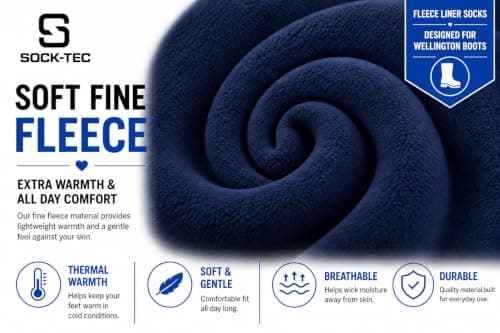 Sock Tec Mens Fleece Wellie Socks Adult Welly Wellington Boot Thermal Liners Warm Outdoor Sock One Size 6-11 (Navy) — view 4
