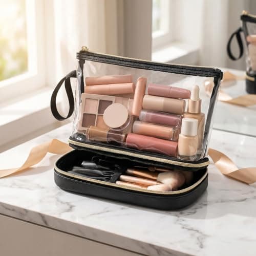 Makeup Bag Double Layer, Travel Cosmetic Case with Brush Compartment — view 6