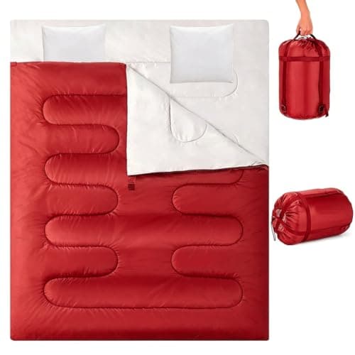 Double Sleeping Bag, Extra Large 3-4 Season Lightweight,Waterproof Indoor & Outdoor Use for Adults & Kids, Premium Sleeping bag for Hiking, Backpacking and Camping (Red)