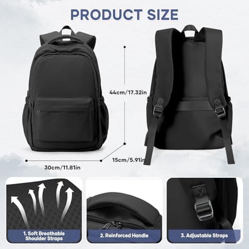 WEPLAN School Backpack School Bag for Teenage Girls Boys College Rucksack Lightweight Schoolbag Casual Backpack Dayback Women Bookbag College Waterproof 14 Inch Laptop Backpacks,A1-Black — view 3