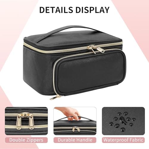 Large Makeup Bag Travel Cosmetic Bag with Makeup Brushes Compartment Black — view 5