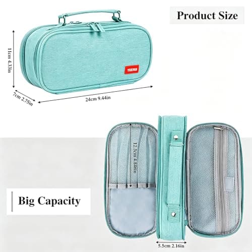 YOULIKE Large Capacity Pencil Case - Big Storage Pen Case with Compartments for Office College School - Pen Bag Pencil Pouch Stationery Organizer Box for Girls Boys Teen Adults (Turquoise) — view 3