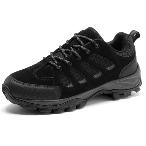 TRAILBLITZ Walking Shoes Mens Lightweight Non Slip Comfortable Hiking Boots Climbing Trekking Outdoor Camping Trainers Mesh Lining Casual Men's Lace-Ups (7 Man,Black)