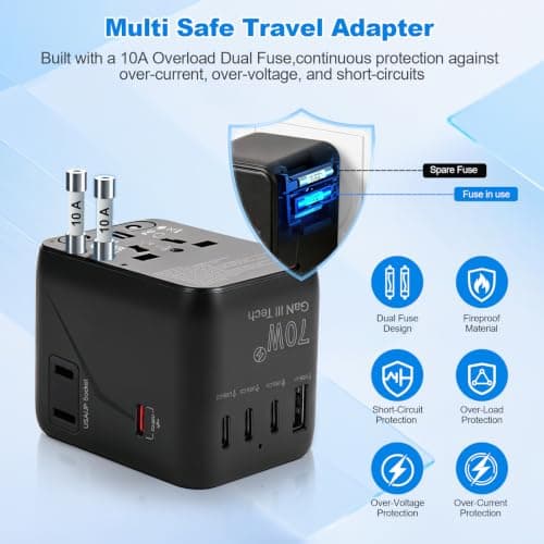 Universal Travel Adapter 70W GaN,Worldwide Travel Plug Adapter for UK/EU/US — view 6