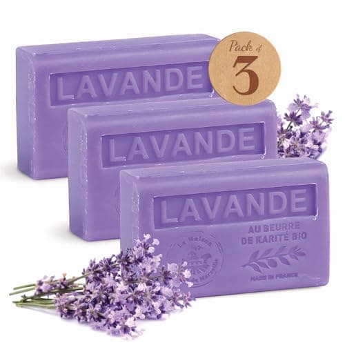 La Maison du Savon de Marseille - Provence Lavender Soap Bar - Enriched with Organic Shea Butter - Hydrating Hand & Body Soap - 100% Natural Ingredients - Made in Provence - 3x125g
