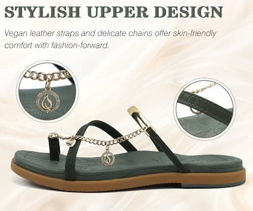 ONCAI Flat Sandals for Women with Toe-loop Square Open Toe Strappy Slide Sandal 2026 Summer Fashion Dressy Slip on Green/Khaki Size 6 Casual Beach Lightweight Outdoor Ladies Slides Shoes — view 3