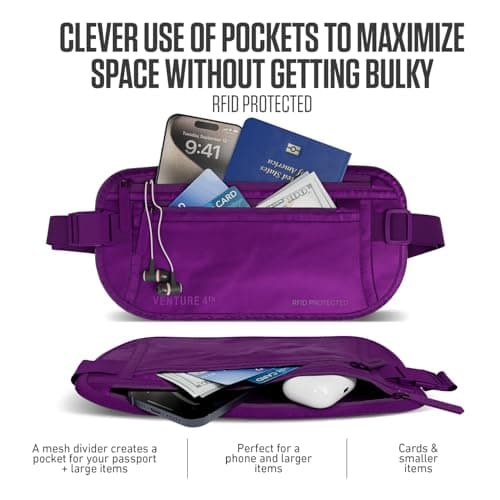 VENTURE 4TH Slim Passport Holder - RFID Blocking Travel Pouch to Protect Cash, Credit Cards and Travel Documents, Sleek Purple, One Size, Modern — view 2