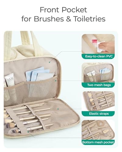 bagsmart Travel Toiletry Bag for Women, Extra Large Makeup Wash Bag, Beige — view 3