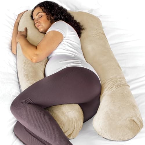 Aamira U Shaped Pregnancy Pillow, Memory Foam, Cream & Dark Grey