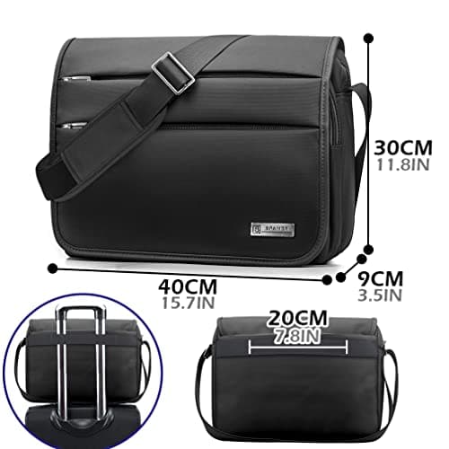 SPAHER Mens Shoulder Bag Laptop Briefcase Work Messenger Business Office Crossbody Bag Waterproof for Notebook Black — view 3