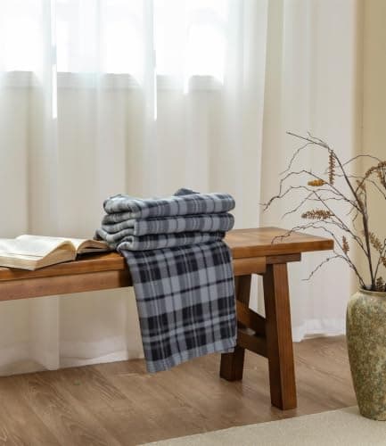 Adore Home 150x200cm Double Tartan Check Fleece Throw Blanket Grey — view 5