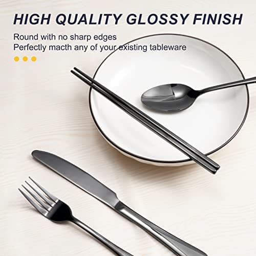 Travel Cutlery Set, 8 Piece Travel & Picnic Utensils for 1 Person, Dishwasher Safe, Includes Knife, Fork, Spoon, Utensil Stick, Cleaning Brush, Straw with Carrying Bag, UV Resistant (Black) — view 3