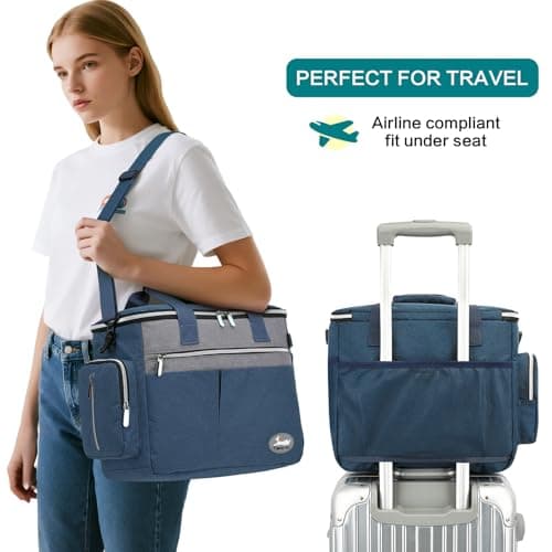 TAIHOYIN Dog Travel Bag for Pet Kit Outdoor with 2 Food Bags + 2 Collapsible Bowls + Feeding Mat + Dog Treat Bum Pouch 7-Piece Set for Pet Accessories Organizer Traveling Walking Camping, Navy Blue — view 3