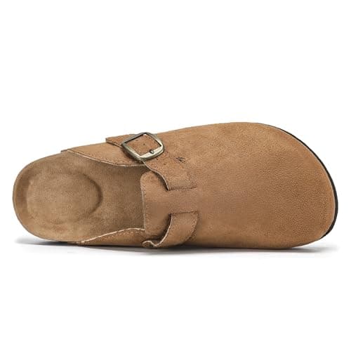 Polar Women’s Slip-On Clogs with Cork Footbed, Faux Suede Upper and Adjustable Strap, Comfortable Indoor Outdoor Casual Shoes - Tan 5 UK — view 5