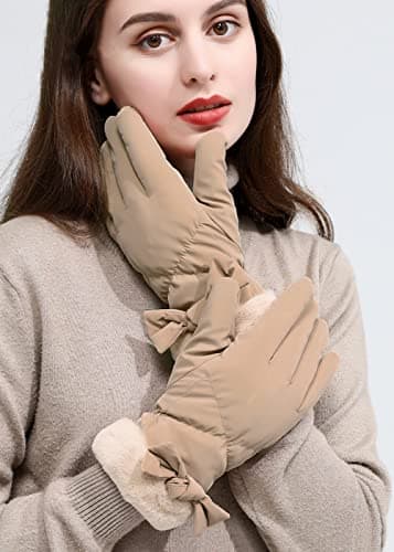 MEGAUK Womens Water Proof Warm Snow Ski Gloves Touchscreen Winter Biking Gloves with Cuff (Khaki, One Size) — view 5