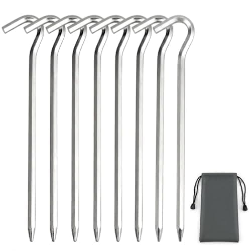 Tent Pegs Metal Heavy Duty 8-Pack, 18cm Hard Ground Tent Pegs Heavy Duty for Hard Ground, Aluminium Alloy Hexagonal Camping Pegs for Outdoor Camping and Backpacking with Storage Bag