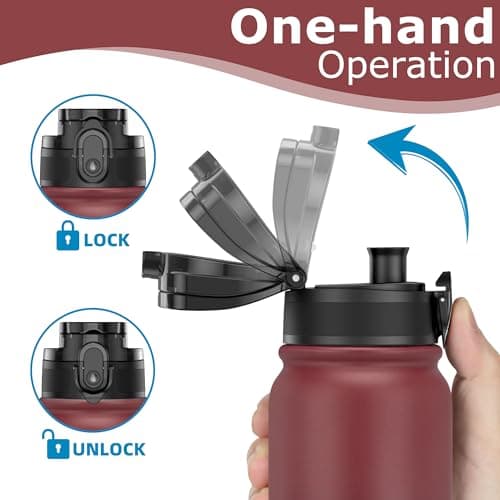 OLDLEY 600ml/20oz Stainless Steel Water Bottle Double Walled Vacuum Flask Keep Drink Hot and Cold Leakproof BPA Free 600ML Metal Insulated Water Bottle for Sport School Work Outdoor Hiking (Red-Black) — view 5