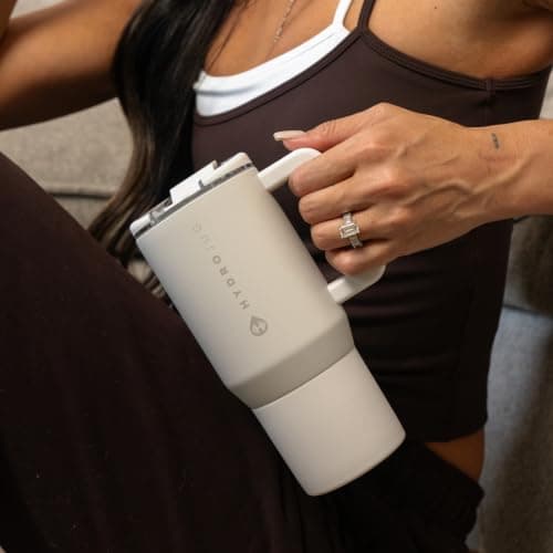 HydroJug Coffee Traveler 20oz Ceramic-Lined Mug with Handle, Linen — view 5