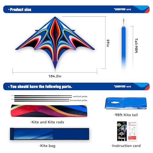 SGftre Blue Delta Kites for Adults & Kids -Kite Set with 328ft String & Handle - Easy to Fly Beginner/Beach/Park Kite - Family Outdoor Activities & Travel Flying (2.65 m Large Power Triancle-Blue) — view 6