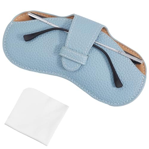 CREATCABIN Slim Glasses Case Soft Sunglasses Case Leather Portable Lightweight Eyeglass Spectacle Cases Pouch Bag Travel Protective Cover Gift for Women Men Holiday Vacation 6.9x3.4 Inch Sky Blue