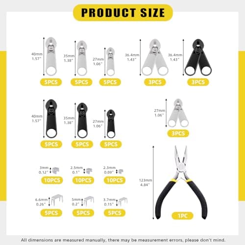 Mardatt 85Pcs Zipper Repair Kit - #3#5#8 Zipper Replacement, Single & Double, Top & Bottom Stoppers, Installation Pliers for Bags, Tents, Luggage, Jackets, Backpacks — view 2