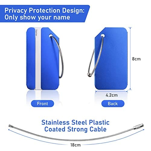 Flintronic 2 Pcs Luggage Tags, Aluminum Alloy Baggage Labels, Suitcase ID Tag Set, Handbag Tag Labels Travel Accessories for Checked Luggage, Hand Luggage and Handbags - Blue — view 2